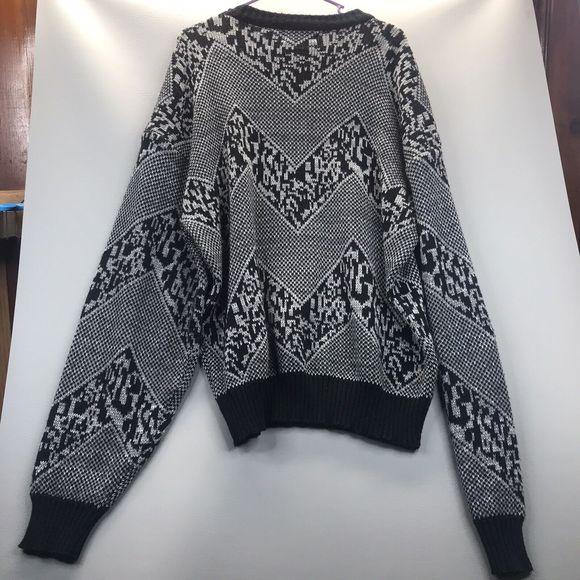 Vtg Mister Man Sweater XLT  Black White Hip Hop Biggie Style Leather - Picture 8 of 8